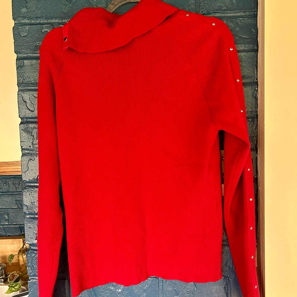 Vintage Sweater, Leather detailing Women's sweater with Button Detail - Picture 7 of 10